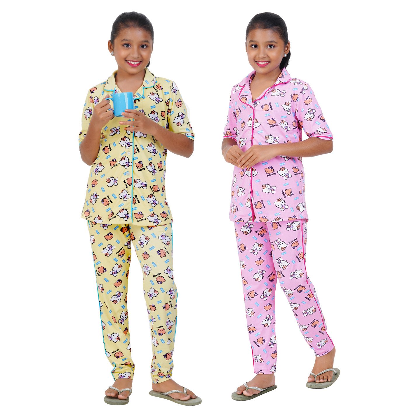 GIRLS PYJAMA FULL SET (LIME & PINK)(2 COMBO)