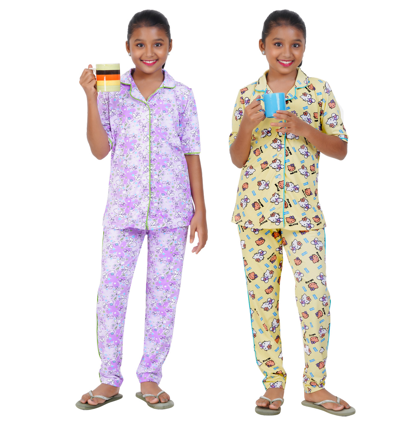 GIRLS PYJAMA FULL SET (PURPLE &LIME) (2 COMBO)